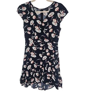 J Crew Dress Mini Dress Floral Dress Faux Wrap Dress Ruffle Hem Dress 2 Blue - Picture 1 of 9