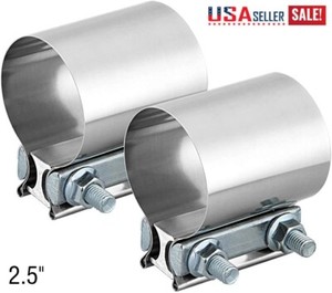 2X 2.5Inch (2 1/2") Butt Joint Band Clamp Exhaust T304 Steel Exhaust Band Clamp