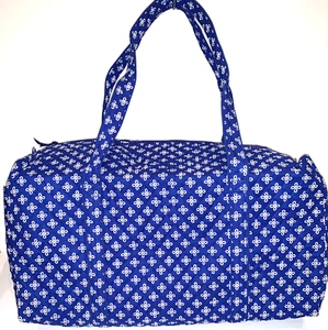 Vera Bradley Royal Blue White Mini Concerto LARGE Duffel Travel Gym Shoulder Bag - Picture 1 of 4