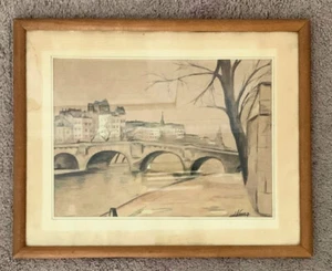 The Pont Neuf In Winter Framed French Post-Impressionism Ink Drawing Litho - Picture 1 of 4