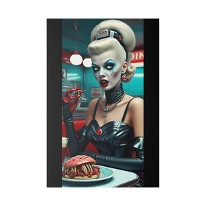 "Undead Diner Diva"byCLEArT*(ZombieArt)*Matte Canvas, Stretched, 0.75" - Picture 1 of 5