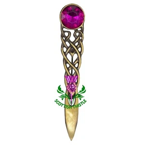 Broche alfileres de falda escocesa con acabado antiguo de piedra fucsia de las tierras altas celtas damas - Imagen 1 de 2