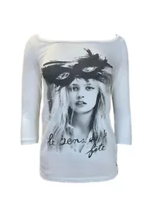 MAISON SCOTCH Women's White Printed 3/4 Sleeve T-Shirt #780 XSNWT - Picture 1 of 2