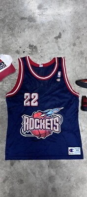 Camiseta deportiva de campeón de baloncesto de la NBA Houston Rockets 22 Clyde Drexler para hombre talla 44 azul Foto 1 de 2