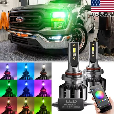 2x 9005 RGB LED Phone Control High Beam Headlight DRL Bulbs For Ford F150 15-22 - Image 1 of 4