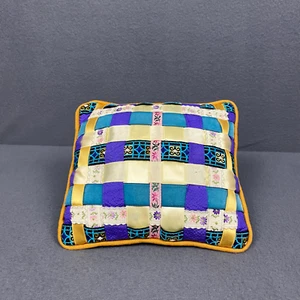 Handmade Multicolor Satin & Embroidered Decorative Patchwork Cushion Pillow 8x8" - Picture 1 of 9