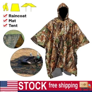 Hooded Ripstop Camo Rain Coat Poncho Military Camping Hiking Rainwear Waterproof - Picture 1 of 12