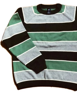 Boys GAP KIDS Green/Gray STRIPED Crew-Neck SWEATER/Pullover Size 12 XL (RN54023) - Picture 1 of 4