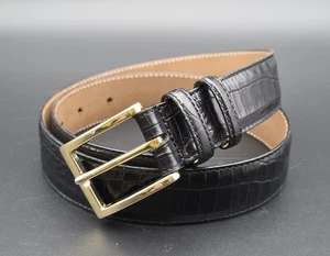 Talbots Black Crocodile Skin Genuine Leather Belt w/ Brass Buckle 28"-32" - Picture 1 of 6