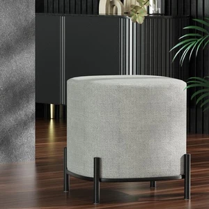 Artiss Ottoman Foot Stool Premium Linen Fabric With Floor Protectors-Grey - Picture 1 of 6