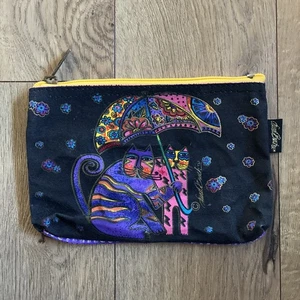 Bolso de Maquillaje Cosmético LAUREL BURCH Negro Gato Lona Cremallera Superior Bolsa Paraguas - Imagen 1 de 5