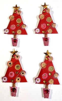 Árboles de Navidad rojos estrellas doradas brillo conjunto de 4 pegatinas Mark Richards Foto 1 de 2