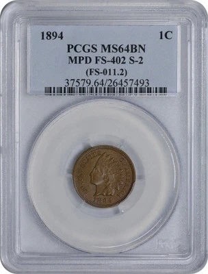 1894 Indian Cent MPD FS-402 S-2 MS64BN PCGS - Image 1 of 3