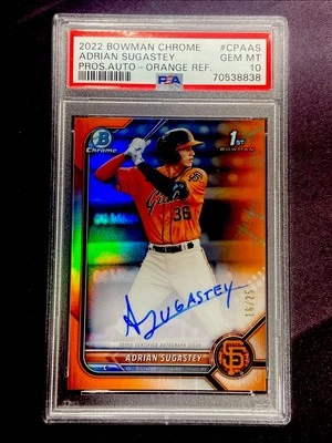 2022 Bowman Chrome ADRIAN SUGASTEY RC AUTO ORANGE REFRACTOR #d 16/25 PSA 10 - Image 1 of 2