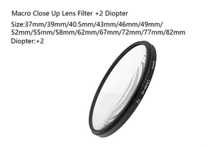 Macro Close Up Lens Filter +2 Diopter 37/39/43/46/49/52/55/58/62/67/72/77/82mm - Picture 1 of 13