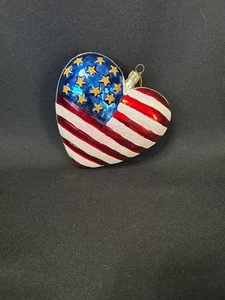 Christopher Radko Brave Heart rot weiß und blau Glitzer Herz Ornament - Bild 1 von 7