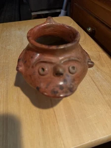 Vaso vaso testa argilla precolombiana artigianale ceramica arte popolare messicana 5" x 3" - Foto 1 di 6