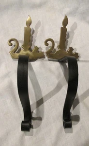 Paar Messing Kerzen Gusseisen Langarm Strumpfhalter Aufhänger 2 - Bild 1 von 5