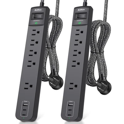 2-Pack Surge Protector Power Strip, 25ft Cord, 5 Outlets, 3 USB (2 USB-C) Flat - Image 1 of 4