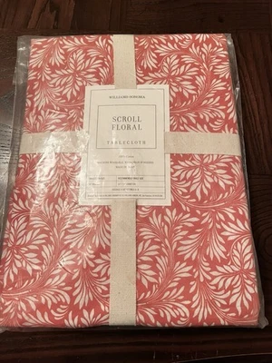 Williams-Sonoma Nuevo en Paquete Mantel Floral Rollo 90” Redondo Coral y Blanco, Algodón Foto 1 de 4