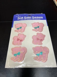 Vintage Hallmark 1980’s Soft Satin Stickers Kittens Cats Kitty Pink - Picture 1 of 5