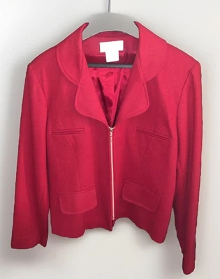 Vintage Casual Corner 100% Wool Red Jacket, Zip Up Lined Blazer- Women’s Size 12 - Image 1 of 4
