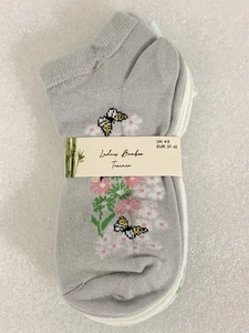 Women’s Bamboo Trainer Socks – 3 Pairs UK 4–8 Floral Butterfly Print - Picture 1 of 8