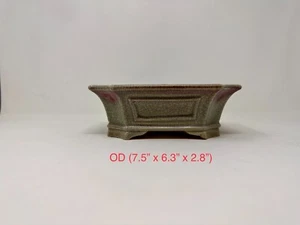 Japanese Bonsai Pot Tokoname EIMEI Cracker glazed (7.5 x 6.3 x 2.8)inch - Picture 1 of 11