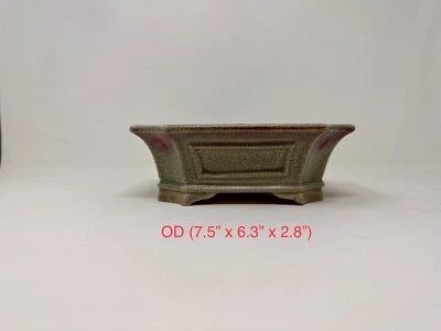 Japanese Bonsai Pot Tokoname EIMEI Cracker glazed (7.5 x 6.3 x 2.8)inch - Image 1 of 4