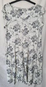 New next white leaf design tiered linen blend short sleeve beach dress size 10 - Picture 1 of 6