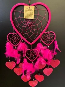 Stunning Pink Heart Dream Catcher 55cm Length 16 cm Web with Heart Capri Shells - Picture 1 of 5