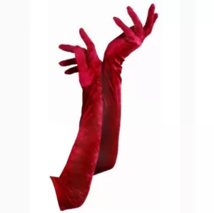 Long Velveteen Gloves Maroon 20s Ladies Fancy Dress 1920s Gloves New - Picture 1 of 4