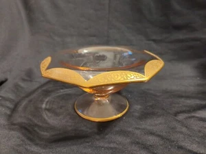1930er Jahre Tiffin Glas rosa Sockel Schüssel, gerollter Rand, Gold (Farbe) Borte - GEBRAUCHT - Bild 1 von 12
