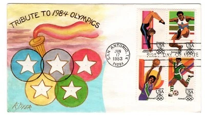 C101-104 Olympics Airmail 1983 FDC - Ralph Dyer Hand-Painted - Image 1 of 2