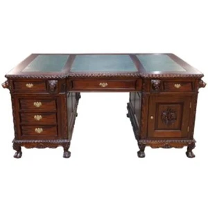 Solid Mahogany Wood Turning Desk Antique Chippendale Style Office - Picture 1 of 1