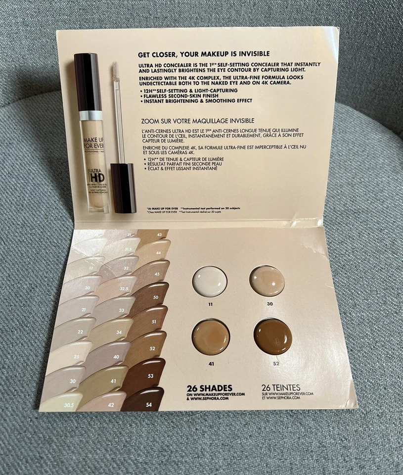 Make Up For Ever Ultra HD Light Capturing Self Setting Concealer Sample Card New - Image 1 of 4