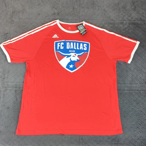 FC Dallas Adidas Shirt Adult 2XL Short Sleeve Striped Red MLS Cotton Men Cover