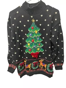 VINTAGE Marisa Christina Sweater Women Small Black Classics Christmas Collection - Picture 1 of 6
