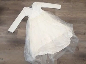NWOT Ele Story girls size 8-9 Ballroom dress in ivory velour sparkly snowflakes - Picture 1 of 4