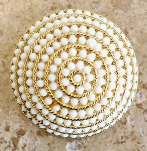 Vintage Round Raised Disk Tiny Pearl Swirl Pin Brooch Gold Tone - Picture 1 of 5