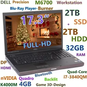 Workstation DELL M6700 17.3" i7-Quad (2TB SSD + 2TB) BDRE 32GB Quadro K4000M 4GB - Picture 1 of 12