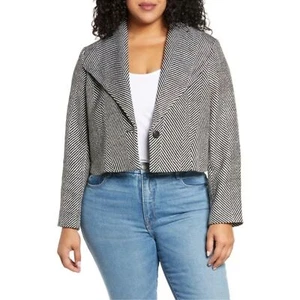 HALOGEN NWT ($159) Long Sleeve Blk/White Crop Chevron Heavyweight Blazer Jacket - Picture 1 of 14