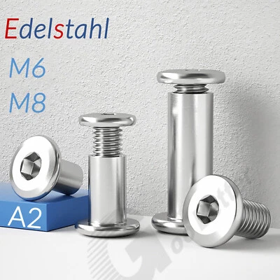 Möbelschrauben M6 M8 Flachkopfschrauben Hülsenmuttern A2 Edelstahl Innensechskan - Bild 1 von 4
