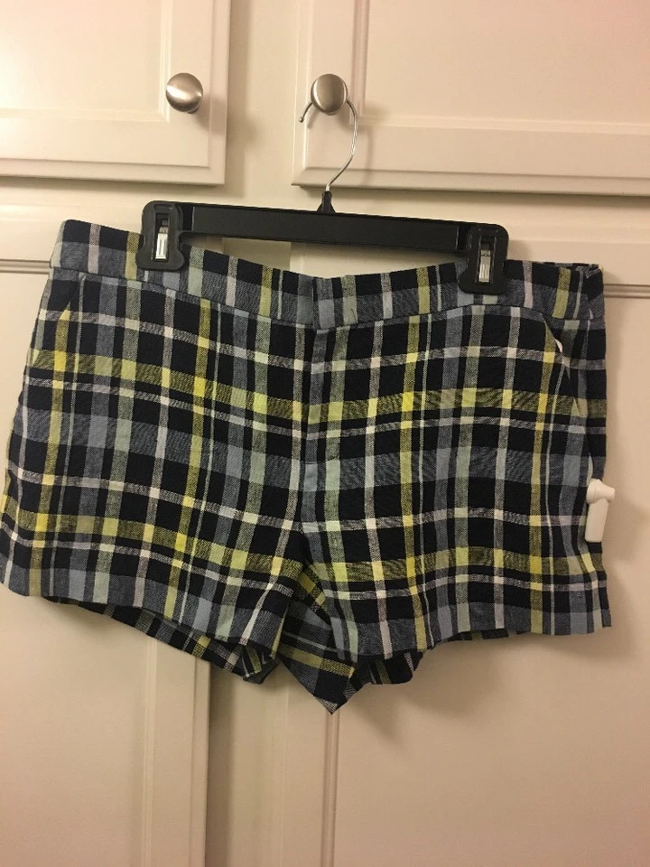 Joie Navy Blue Yellow Plaid Womens Size10 Linen Woven Shorts  Nwot - Image 1 of 1
