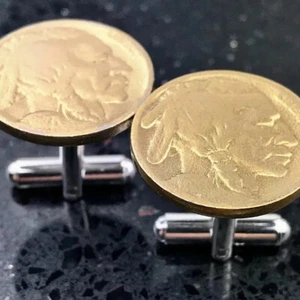 24k Gold Plated Indian Head Nickel Coin Cufflinks - Picture 1 of 4