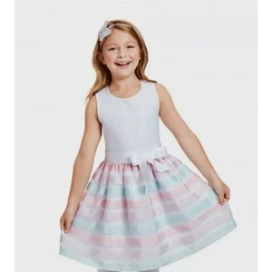 Children’s Place Girls Lace and Ribbon Striped Rainbow Dress size 4 NWT  - Picture 1 of 8