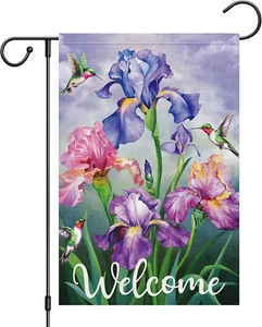 Welcome Spring Summer Garden Flag 12X18 Inch Double Sided Burlap, Spring Humming - Picture 1 of 7