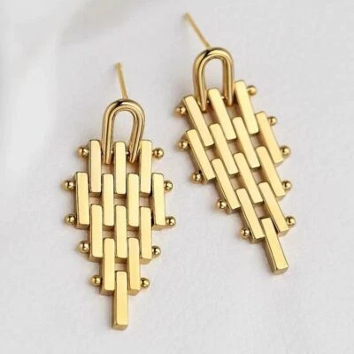 Brass dangle earrings Geometric shape tassel dangle drop Gift for Women - Image 1 of 4