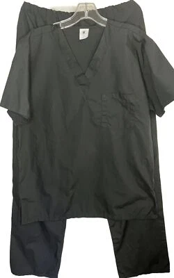 严格磨砂黑色衬衫和裤子套装 SZ 中号制服舒适专业医疗 — 第 1/4 张图片