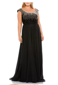 MAC DUGGAL EMBELLISHED BEADED BODICE A-LINE BLACK GOWN  18W - Picture 1 of 4